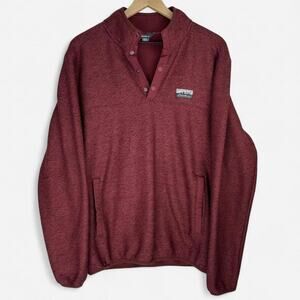 Eddie bauer maroon snap neck pullover fleece kangaroo pocket